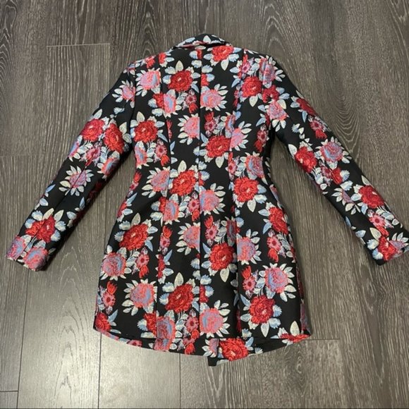 LOVERS + FRIENDS Sz XS Ally Blazer Mini Dress Black Floral Metallic - Picture 4 of 5